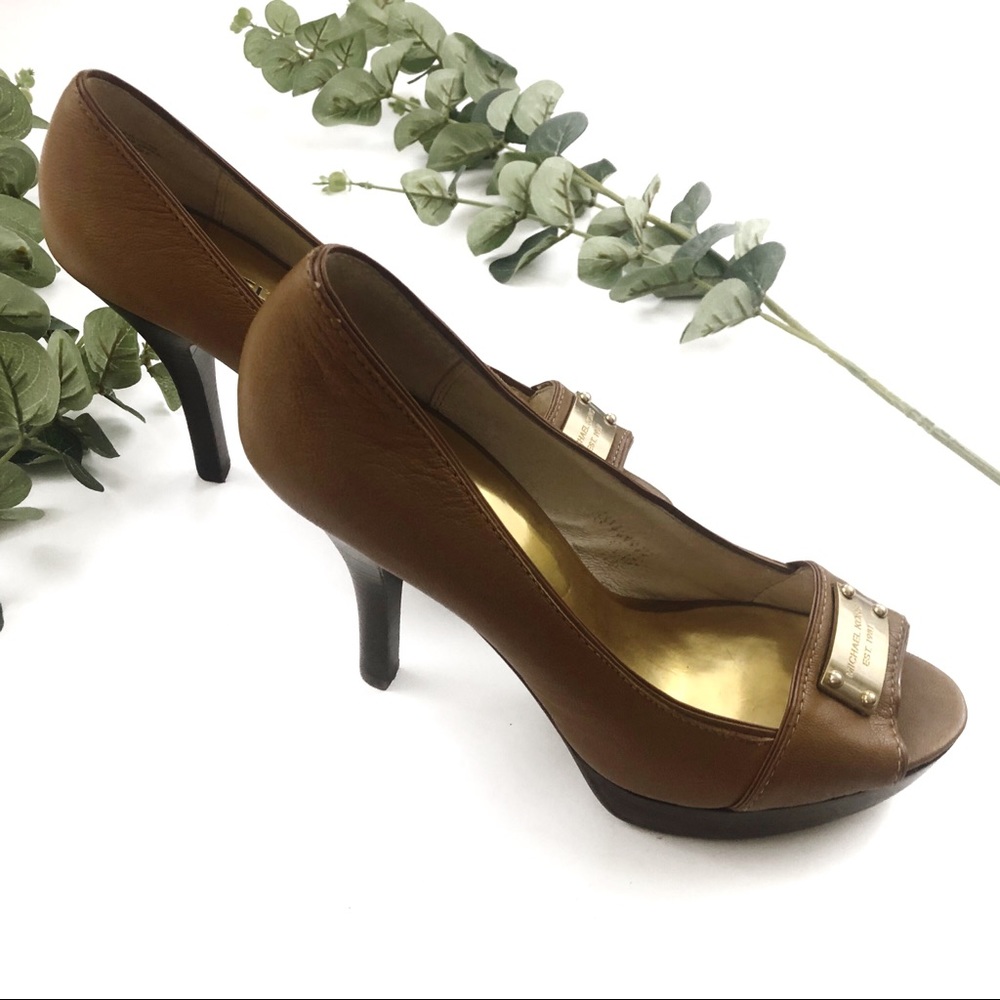 MICHAEL KORS | Leather Platform Peep-Toe Heels